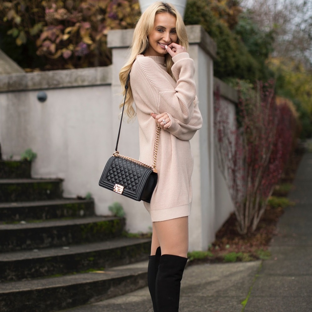 LAST ONE!!!! Long Beige Knitted Mini Sweater Dress - Picture 2 of 8